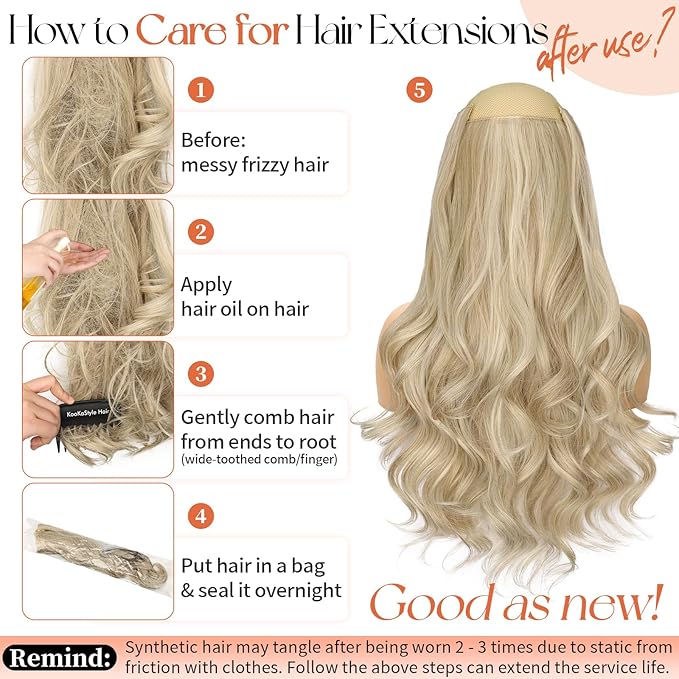 Kookastyle Clip in Hair Extensions 4 pcs Natural Long Synthetic Curly Hairpieces Layered Soft Invisible for Women Light Brown with Platinum Blonde 20 Inch