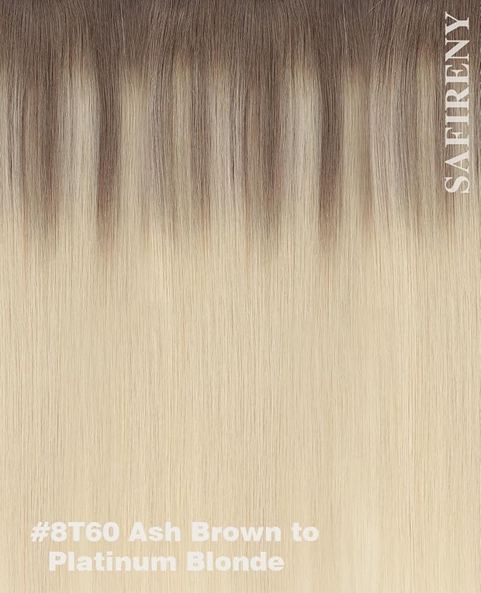 Clip In Hair Extensions Real Human Hair, Remy Human Hair Clip ins for Women, 22inch 160g 7Pcs ombre Ash Brown to Platinum Blonde Real Hair (#8T60-22inch)