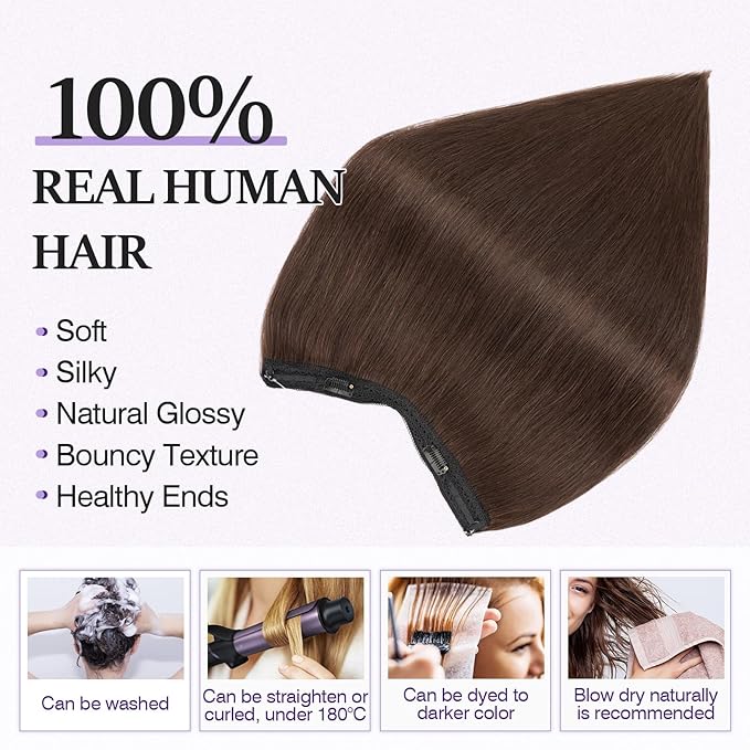 Halo Hair Extensions Real Human Hair,Halo Hair Extension 100% Human Hair,Wire Hair Extensions,Thicker 02 Dark Brown 22inch/100g