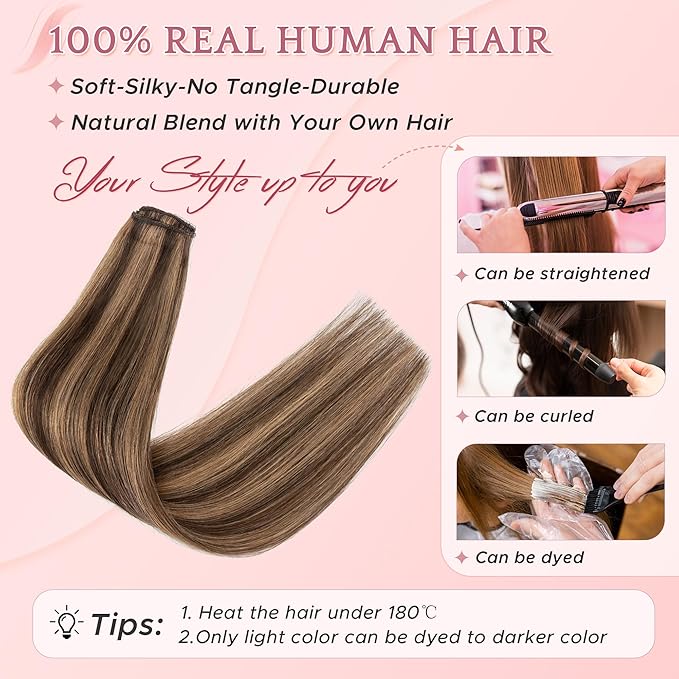 SEGO Single Clip In Hair Extensions Real Human Hair 6 Pcs Individual Clip Ins Highlight Remy Balayage Straight Soft Seamless Hairpieces for Women -22 Inch #2RP6 Dark Brown & Light Brown