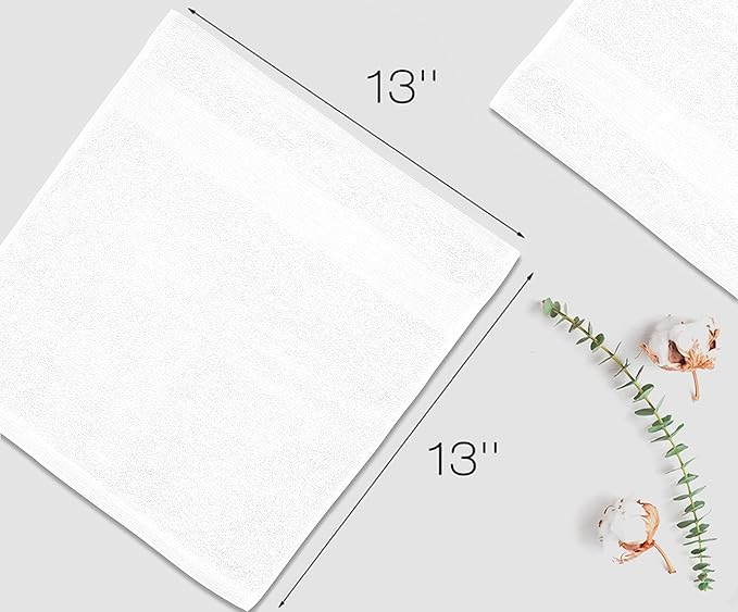 Premium Wash Cloths Pack of 12 (13" x 13") 100% Ring Spun Cotton | Luxury Washcloths | Ultra Soft Face Towels | Highly Absorbent Wash Cloths for face (White)