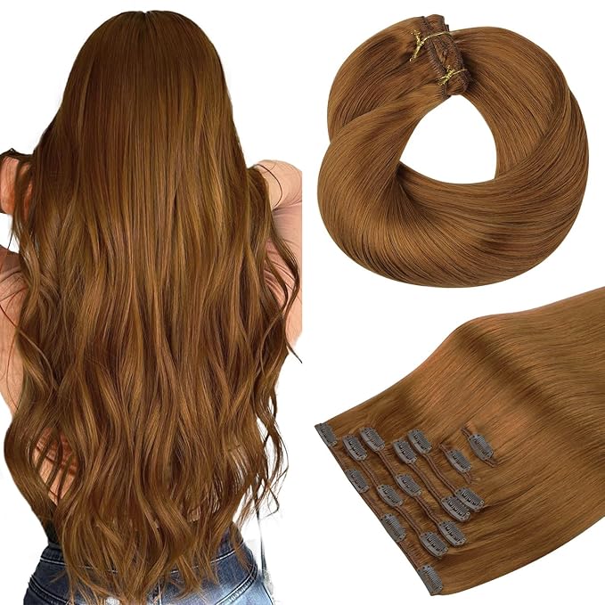 HOTBANANA Human Hair Clip-in Extensions, Copper 120g Real Remy Hair 16 Inch 7pcs