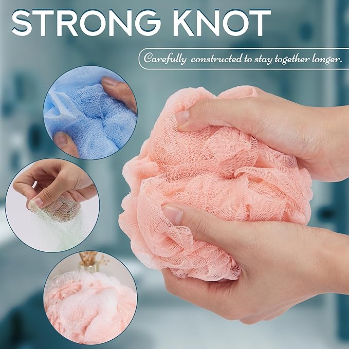 Bath Loofah Sponge for Men & Women - 75g/PCS Large Size Loofah Bath Pouf 4 Pack, Multi Colors Mesh Shower Puffs for Body Men - Gentle Body Wash Sponge for Exfoliating Body & Smooth Skin Care