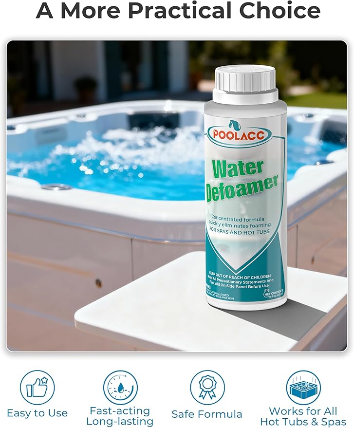 Hot Tub Defoamer, Anti-Foam for Hot Tubs and Spas, Eliminates & Prevents Foam in Water, Spa Maintenance Chemicals, 16oz
