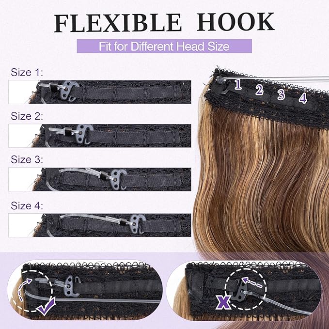 Halo Hair Extensions Real Human Hair,Halo Hair Extension 100% Human Hair,Wire Hair Extensions,Wavy 4P27 Medium Brown Mixed Dark Blonde 65g/18inch