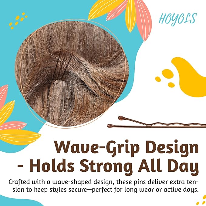 HOYOLS Brown Bobby Pins for Women Hair, 150 Pcs in 3 Sizes (1.9", 2.4", 2.7") for Updo, Bun, Styling Hair Accessories for Thick & Thin Hair (Brown)