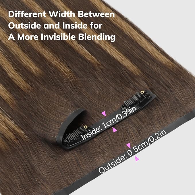 IDN BEAUTY Seamless Clip In Hair Extensions Human Hair 4/27/4 Balayage Chocolate Brown to Caramel Blonde Straight Seamless Clip Ins For Black Women PU Weft Invisible Edge 110g 14 Inch 7pcs