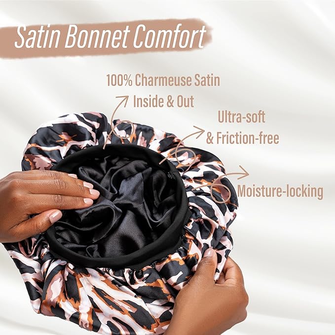 CAPLORD Double Sided Satin Bonnet for Sleeping - Adjustable Silk Sleep Cap for Women and Men