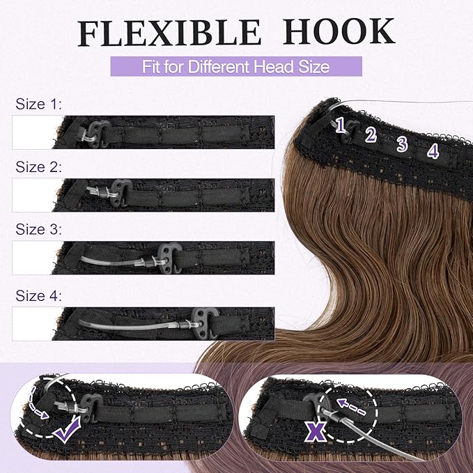 Halo Hair Extensions Real Human Hair,Halo Hair Extension 100% Human Hair,Wire Hair Extensions,Wavy Warm Brown 12inch/55g