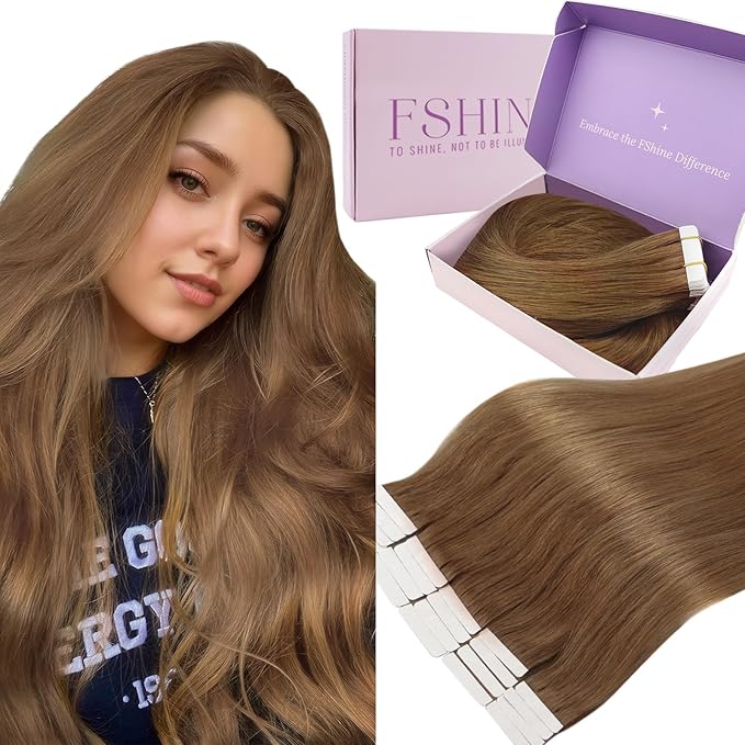 Fshine Seamless Invisible Tape in Hair Extensions Human Hair Color 330 Auburn Human Hair Extensions 16 Inch Real Human Hair Tape in Extensions 50g Hair Extension for Women 20Pcs