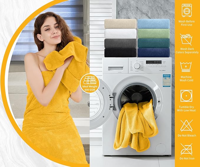 Extra Large Bath Towel Set of 4 (35"x70"),Oversized Bath Sheet Super Soft Highly Absorbent Jumbo Bathroom Towel Set Microfibers Quick Dry Shower Towel for Hotel,Bathroom,Guest,Spa,Gym (Yellow)