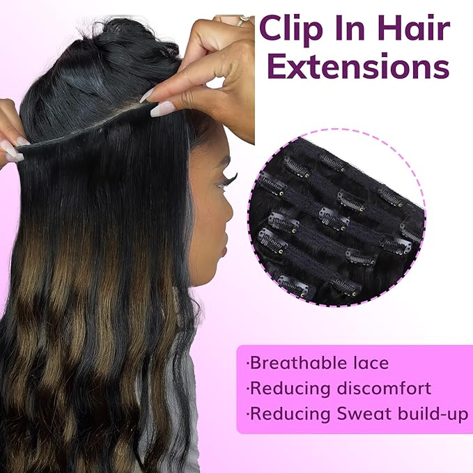 IDN BEAUTY Clip In Hair Extensions Real Human Hair, Yaki Straight 22 Inch 120g 7pcs, 1B/6/1B Balayage Natural Black to Chestnut Brown Remy Human Hair Extensions Clip Ins Real Human Hair Black Women