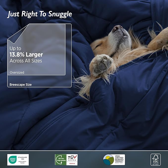 Breescape Cooling Comforter Queen Size - BlendTek™ Q-Max>0.46 Tech, Breathable Blanket for Hot Sleepers & Night Sweats Relief, Premium Lightweight Summer Bedding, 96x96 Inches, Twilight Blue