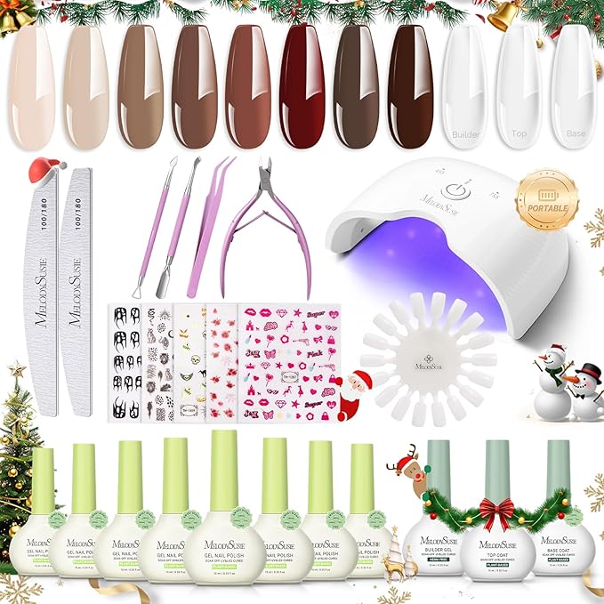 MelodySusie Gel Nail Kit with P-ART06G Cordless UV Lamp Rechargeable Portable LED UV Light with Smart Sensor Plant Based HEMA Free Nails Polish with No Wipe Top Coat Base Builder Gel Gift for Women