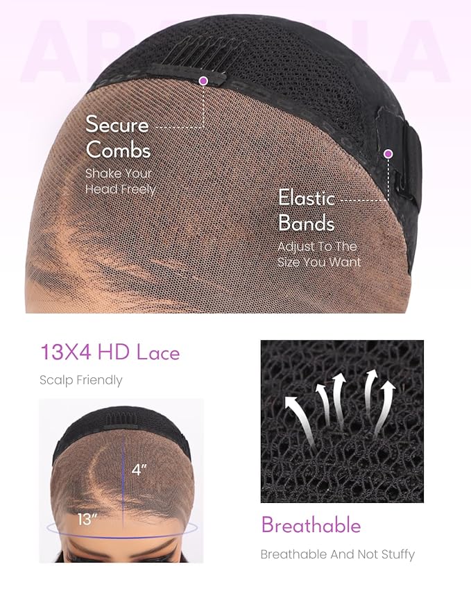 Arabella 13x4 Lace Front Wigs Human Hair Pre Plucked Pre Bleached Knots 12A Straight Lace Front Wigs Human Hair HD Lace Wig 230% Density Black Wig For Women(20 Inch 13x4 Natural Wig)