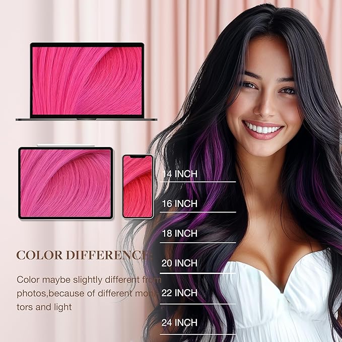 GOO GOO Colored I Tip Hair Extensions, Real Human Hair, 18inch 50g 50S, Cold Fusion I Tip, Invisible Remy, Hot Pink