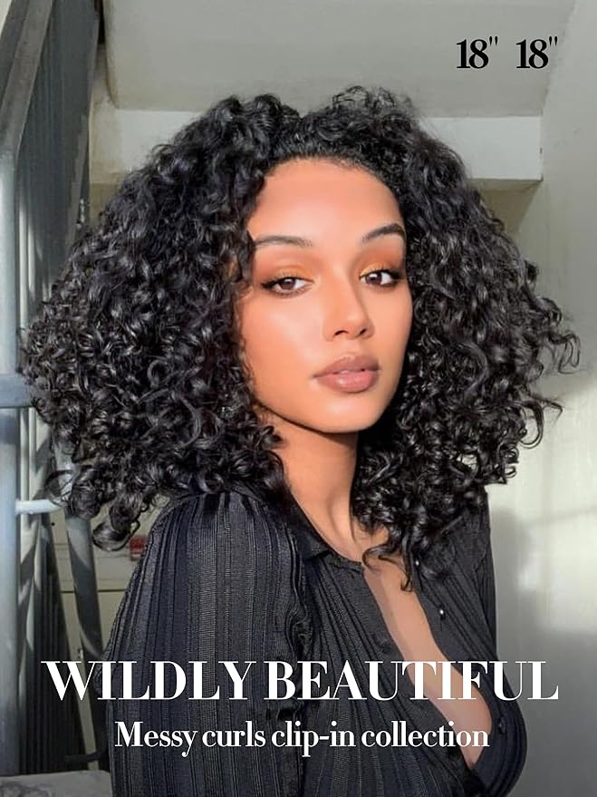 LUVME Burmese Curly Clip in Hair Extensions Real Human Hair Messy Curly Clip Ins Fullness with 1 Pack for Women Brazilian Remy Human Hair Natural Black 135g 24Inch