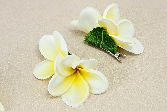Pack of 2 Real Touch Flowers Hawaiian Flower Hair Clips Plumeria Hibiscus Hair Clips Handmade Hair Accessories for Beach Wedding Bridal Party Mother's Day Women Girls Holiday Gifts (c-814, 2pcs)