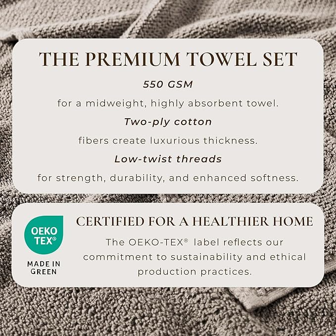 Great Bay Home 100% Cotton 6 Piece Towel Set - Absorbent, Quick-Drying, Durable Bath Towels for Bathroom Decor - Low-Twist, Two-Ply Fibers (Dark Grey)