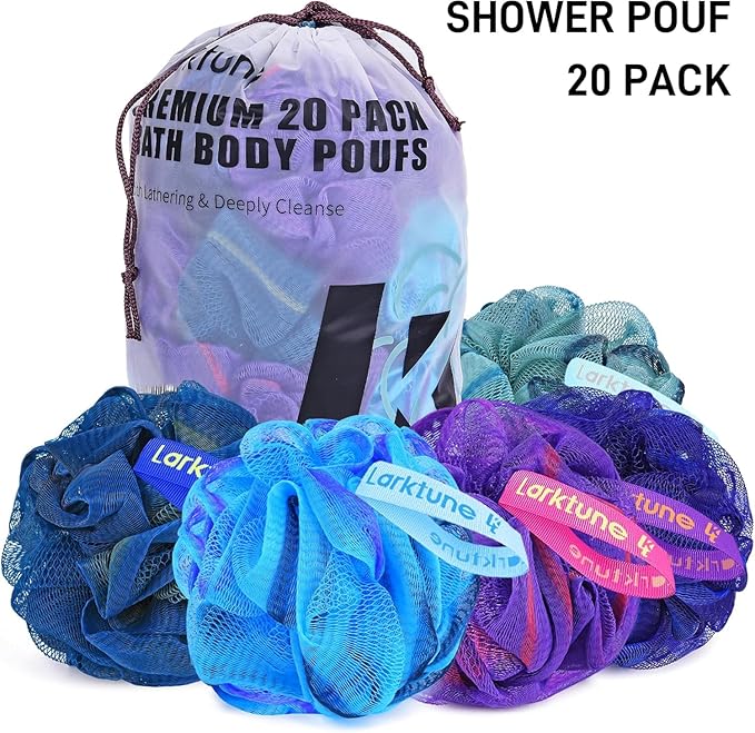 20 Pack Mini Shower Loofah Bath Sponge 20G, Soft Travel Size Nylon Mesh Puff for Body Wash, Loofah Shower Exfoliating Scrubber Pouf for Women and Men, Full Cleanse, Beauty Bathing Accessories