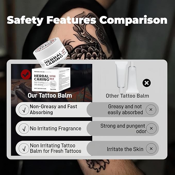 Tattoo Aftercare Balm Herbal Tattoo Healing Cream 35g Fast Absorbing, Non Greasy, Gentle Skin Care Helps Moisturize, Reduce Dryness Support Vibrant Ink Colors