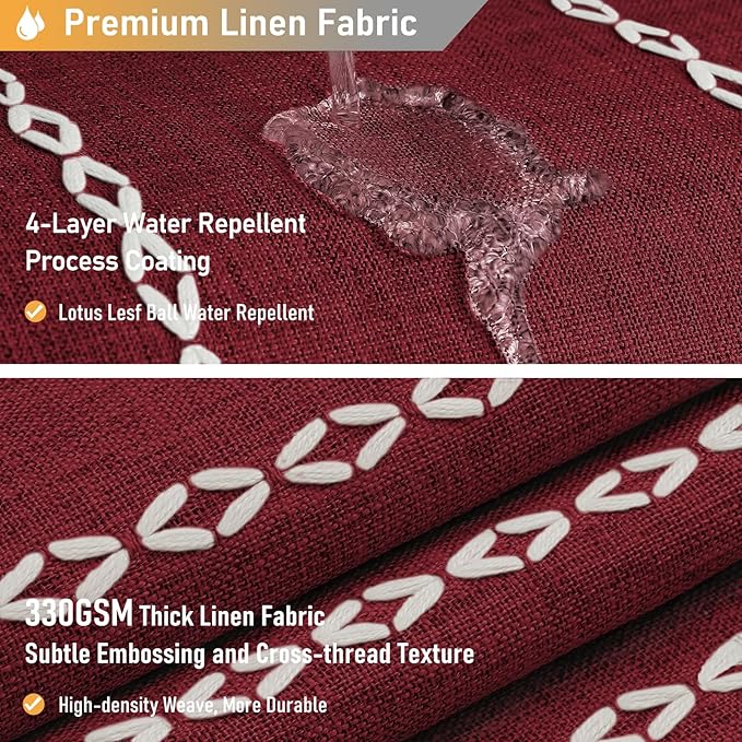 BTTN Extra Long Shower Curtain, 72x96 Long Striped Boho Linen Fabric Heavy Duty Shower Curtain Set with 12 Hooks, Tall Bohemian Farmhouse Luxury Tassel Cloth Shower Curtains for Bathroom, Burgundy
