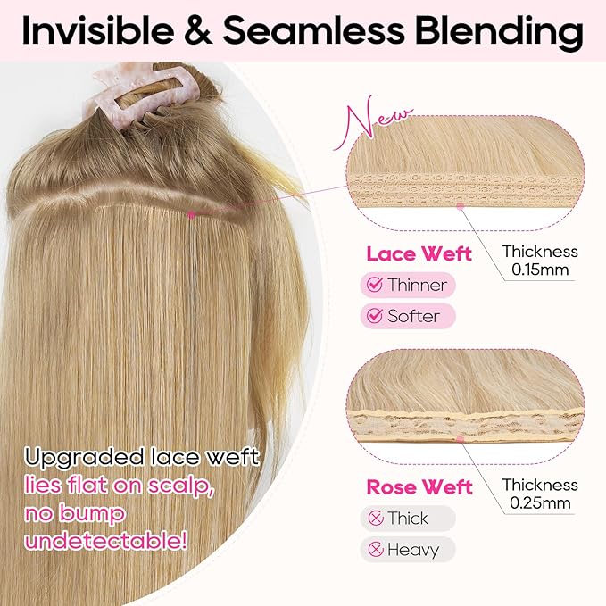 REECHO Clip-in Hair Extensions, 4PCS Lace Weft, 14" Short Wavy, Invisible, Natural Soft Hairpieces, Silver Grey
