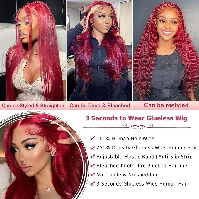 99J Burgundy Lace Front Wigs Human Hair 250% Density Body Wave 5x5 HD Lace Closure Wigs Human Hair Wine Red Glueless Wigs Human Hair Pre Plucked Pre Cut Burgundy Wig 22 Inch