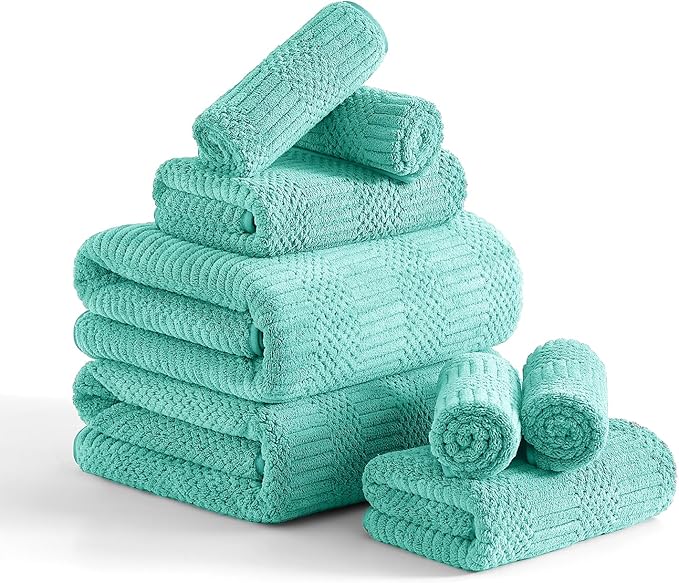 8 Piece Bath Towel Set-2 Oversized Bath Sheets(35"x70"),2 Hand Towels,4 Washcloths-Extra Large Microfiber Towel Sets,Less Lint Highly Absorbent & Quick Dry Bath Towels for Bathroom Gym Pool,Teal Blue