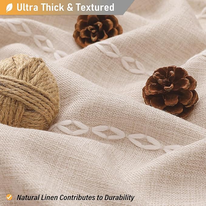 BTTN Extra Long Shower Curtain, 72x96 Long Striped Boho Chic Linen Fabric Heavy Duty Shower Curtain Set with Hooks, Tall Bohemian Farmhouse Luxury Tassel Cloth Shower Curtains for Bathroom, Tan/Taupe