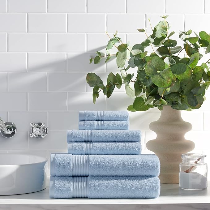 Arkwright Bathroom Hand Towels Set of 6 - Super Soft 100% Cotton, 600 GSM Quick Dry & Absorbent, Luxury Bath Essentials for Hotels, Spa, Hosts, and Vacation Rentals, Misty Blue