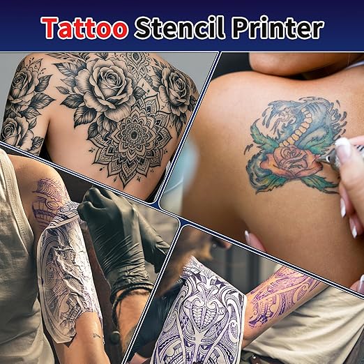 Rongta Tattoo Stencil Printer, Wireless Tattoo Machine, Tattoo Supplies for Perfessional and Beginners, Bluetooth/USB Connectivity, 5pcs Free Stencil Paper Included, Black
