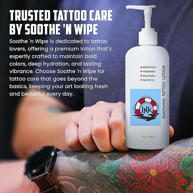 SOOTHE 'N WIPE Ink Preserver Tattoo Aftercare Lotion – Moisturizing Lotion for Tattoos - Moisturizer, Brightener & Color Enhancer for Shiny, Vibrant Color & Long-Lasting Ink