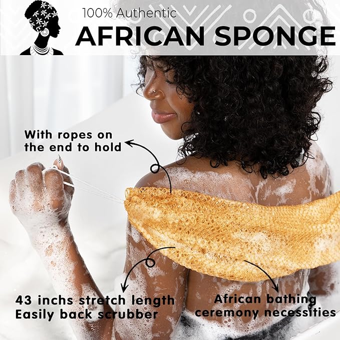 Authentic African Net Sponge with Knots - Afro Scrubber Bath Loofah Exfoliating Net Sponge for Shower - 4 Pack African Bath Sponges Exfoliator for Most Skin Types Back Scrub Washer Accessories