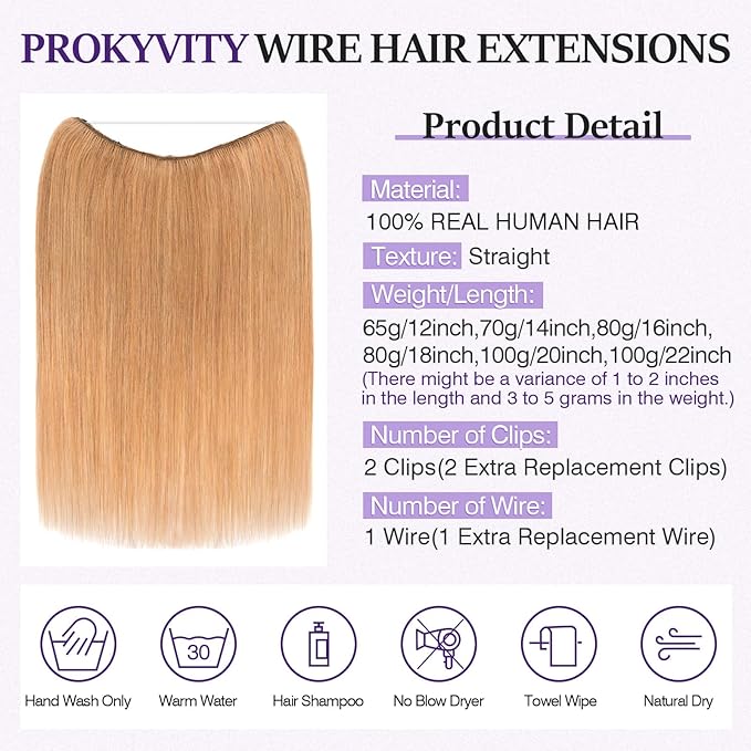 Halo Hair Extensions Real Human Hair,Halo Hair Extension 100% Human Hair,Wire Hair Extensions,Thicker 27 Dark Blonde 12inch/65g