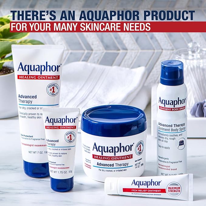 Aquaphor Advanced Therapy Healing Ointment, Hypoallergenic, Fragrance Free Body Moisturizer for Dry Skin and Minor Wound Care, Travel Size Skin Care Set for Holiday Gifts, 1.75 Oz Tube, Pack of 3