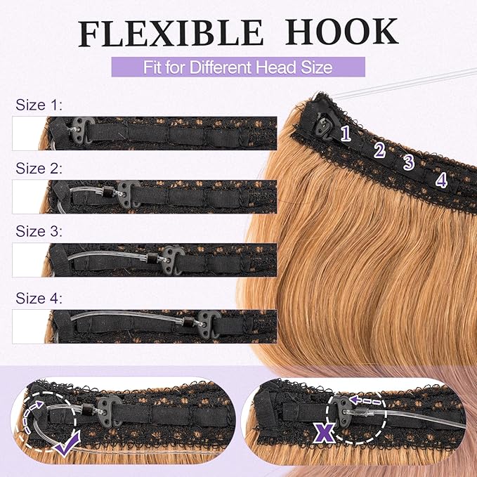 Halo Hair Extensions Real Human Hair,Halo Hair Extension 100% Human Hair,Wire Hair Extensions,Wavy 27 Dark Blonde 65g/16inch