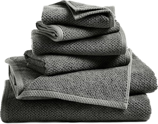 Great Bay Home 100% Cotton 6 Piece Towel Set - Absorbent, Quick-Drying, Durable Bath Towels for Bathroom Decor - Low-Twist, Two-Ply Fibers (Midnight Blue)