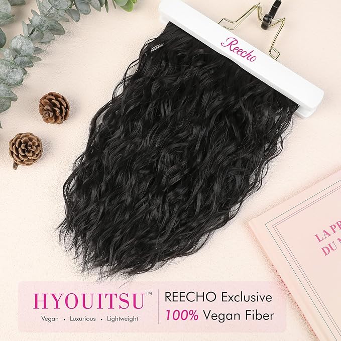 REECHO Clip in Hair Extensions - 12" Short Curly Wavy Hairpieces, Invisible Lace Weft, Natural Soft, Black Brown