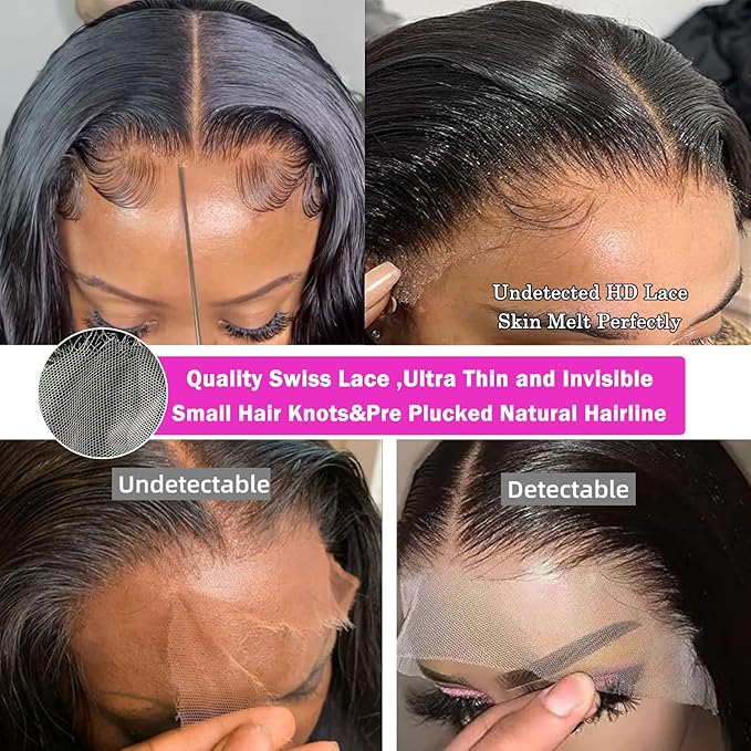 IUPin 250% Density 28 Inch Body Wave HD Lace Front Wigs Human Hair Glueless Wigs Pre Plucked 13x4 Transparent Body Wave Frontal Human Hair Wig with Baby Hair Lace Front for Black Women