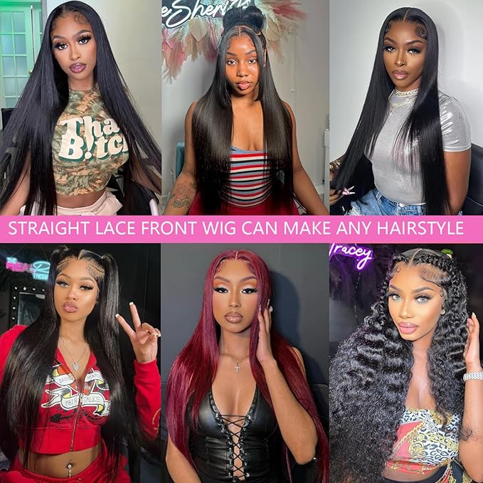 13x6 Lace Front Wigs Human Hair 200 Density Straight Lace Front Wigs HD Transparent Lace Frontal Wig Glueless Wig Human Hair Pre Plucked 26 Inch