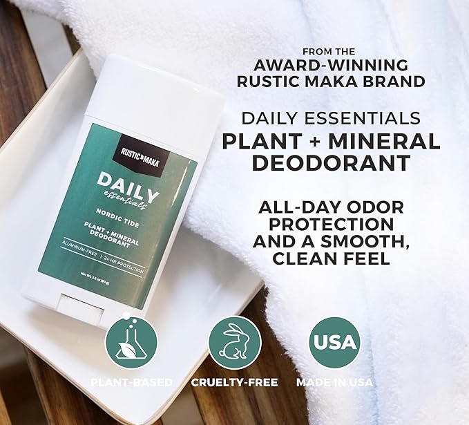 Rustic MAKA Plant + Mineral Deodorant - Nordic Tide | Strong Odor Control | No Added Aluminum, No Added Parabens, No Added Baking Soda | Long-Lasting Protection for Men and Women