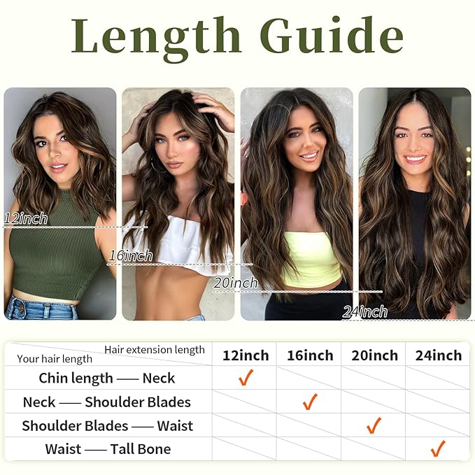 KooKaStyle Invisible Wire Hair Extensions with Transparent Headband Adjustable Size 4 Secure Clips Long Wavy Highlight Hairpiece 12 Inch H2/426#Balayage Dark Brown to Chestnut for Women