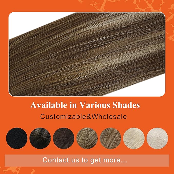 Full Shine Tape in Hair Extensions Human Hair 18Inch Medium Brown Fading to Brown Highlight 4/24/4 Invisible Tape in Hair Extensions 20Pcs Remy Straight Hair Extensions Tape in 50Grams