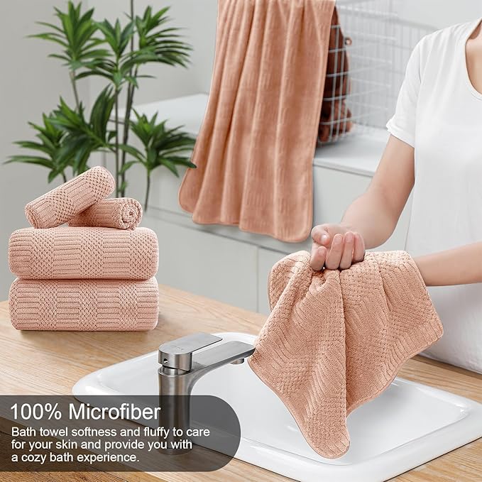 Ycosy 4 Pack Extra Large Microfiber Bath Towels Set,35x70 inches,600GSM,Less Lint Highly Absorbent Super Soft & Quick Dry,Oversized Bath Towels,Perfect for Bathroom Gym Pool,Orange