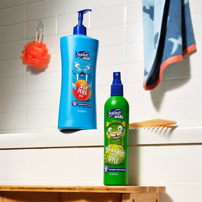 Suave Kids Silly Apple Detangler Spray, Tear-Free Leave In Conditioner for Kids, Smooths & Tames Knots for Soft, Shiny Hair, 6 Count, 10 fl oz