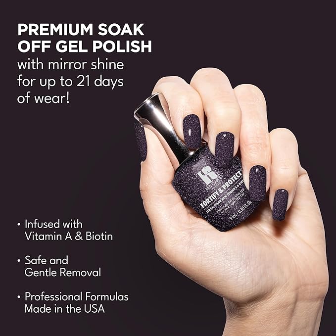 RC Red Carpet Manicure Fortify & Protect Gunmetal Glitter Gel Polish for Strong, Healthy Nails - Infused with Vitamin A & Biotin - (Gal Pal Getaway) Led Nail Gel Color, 0.3 Fl Oz