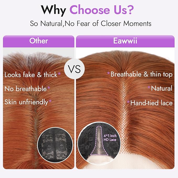 Copper Short Wavy Wig for Women Lace Hairline Bob Style Synthetic Heat Resistant - Natural Appearance for Everyday Hairstyle 14 Inch