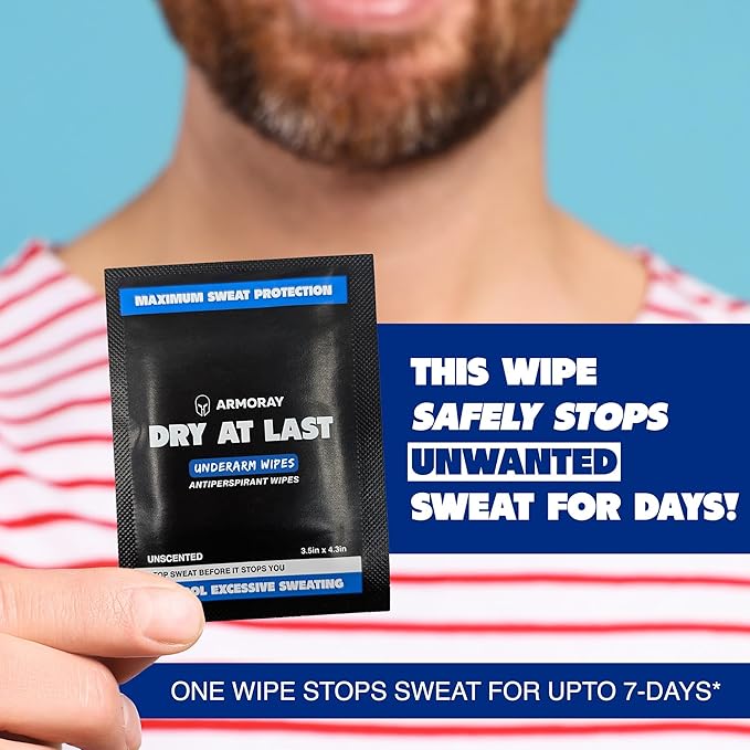 Armoray Dry At Last Underarm Deodorant Wipes Individually Wrapped - Anti Perspirant & Anti Sweat for Hyperhidrosis Treatment - Armpit Sweat Blocker - Deodorant Wipes for Women & Men, 15 Count