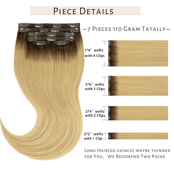 Caliee 16 Inch Balayage Clip in Hair Extensions Real Human Hair R4/18 Ash Blonde With Medium Brown Roots 7Pcs PU Clip in Human Hair Extensions 110G Silky Soft Natural Remy Hair for Women